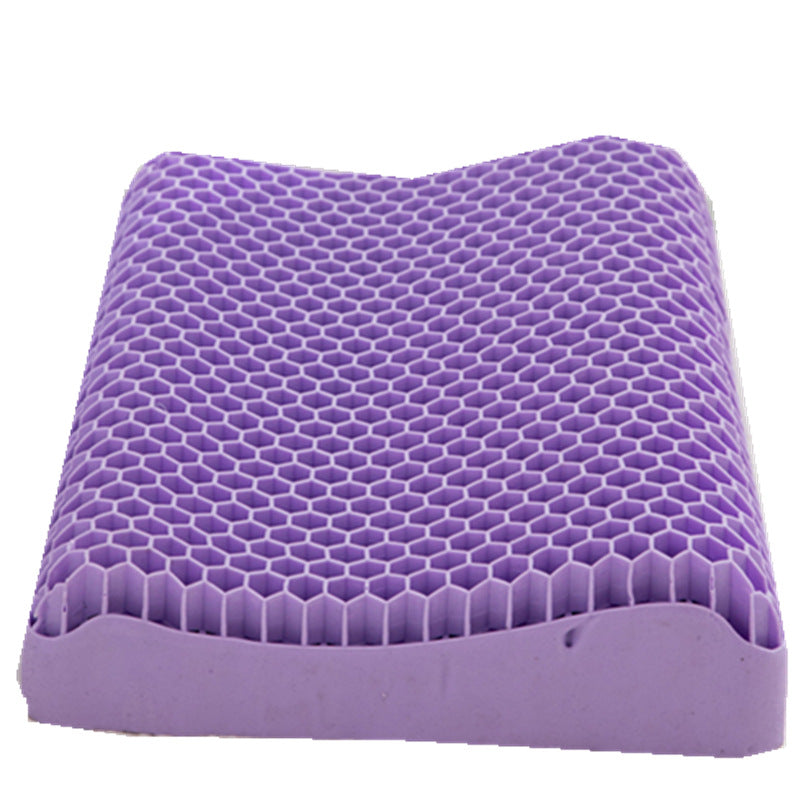 A cost-effective, purple honeycomb-patterned foam cushion with a central groove, shown from an angled perspective. The Cloud Dreams Neck Message Bed Pillow 3D is ideal for those with cervical spondylosis seeking a zero-pressure sleeping pillow solution.