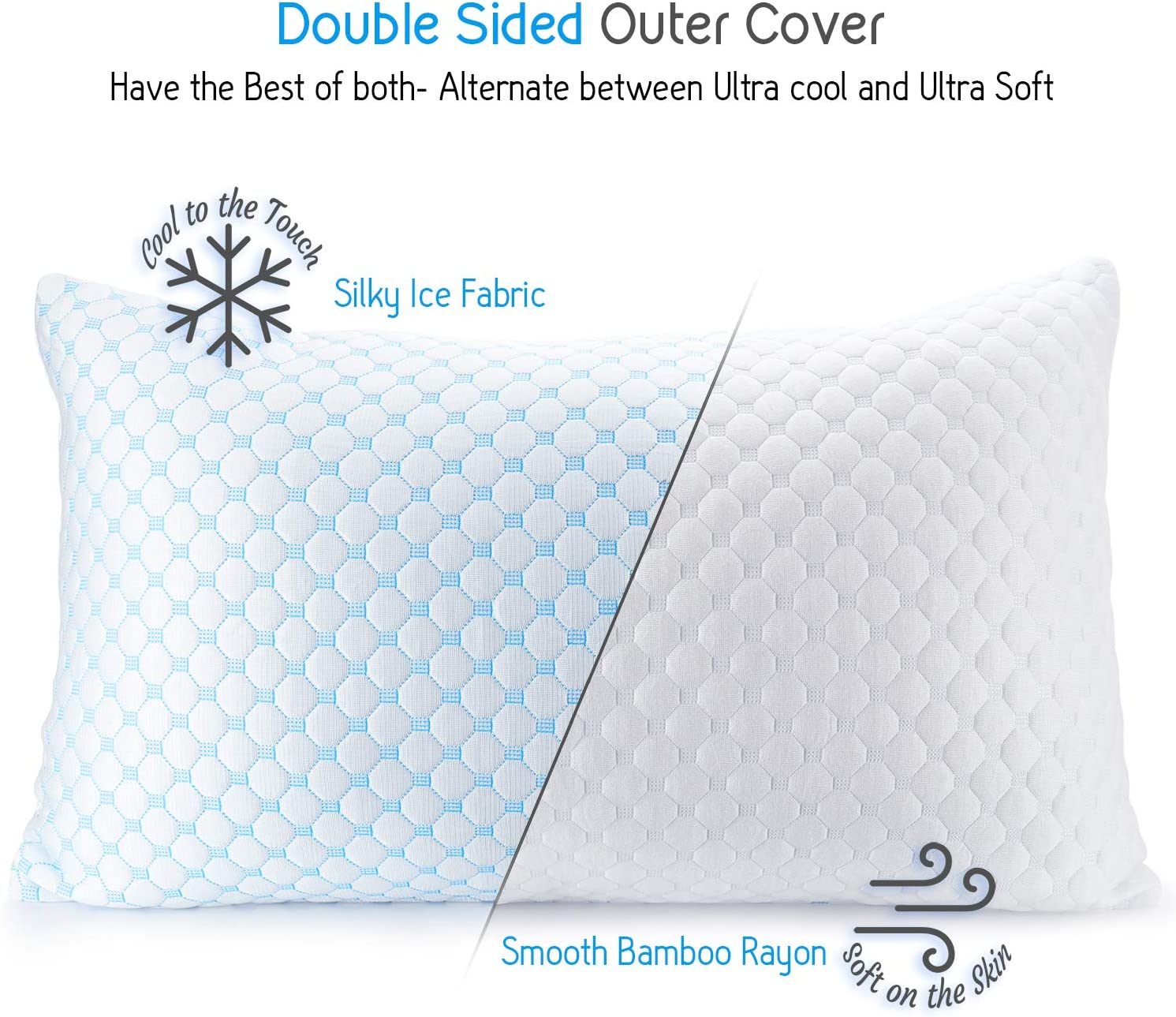 The Livingful Premium Cooling Bed Pillow with a double sided outer cover for the memory foam pillow.