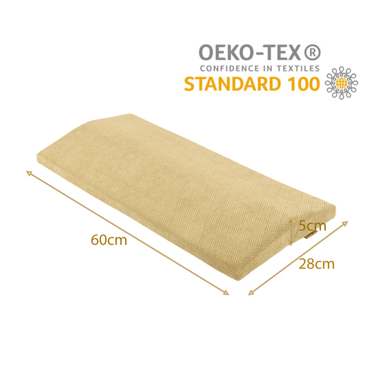 Livingful's Premium Wedge Reading Pillow in beige, certified with Oeko-Tex Standard 100 and measuring 60cm x 28cm x 5cm, features adjustable memory foam for optimal back support.