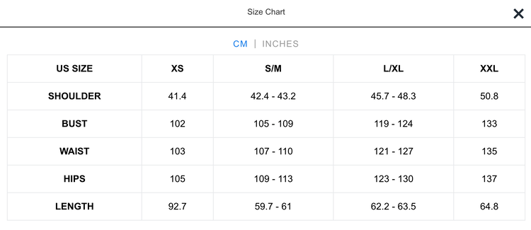 A screenshot of the size chart for a Livingful Premium Silk Short Bathrobe.