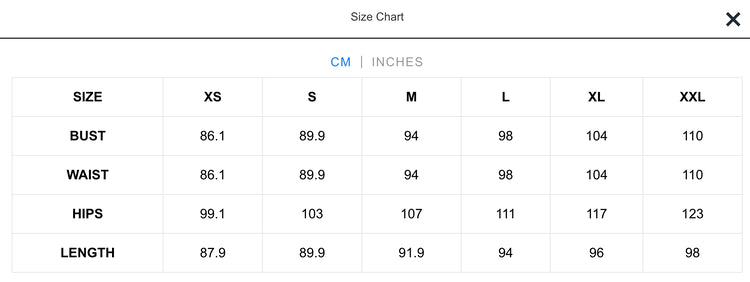 A screenshot of the men's size chart for Livingful's Premium Silk Nightgown made from mulberry silk.